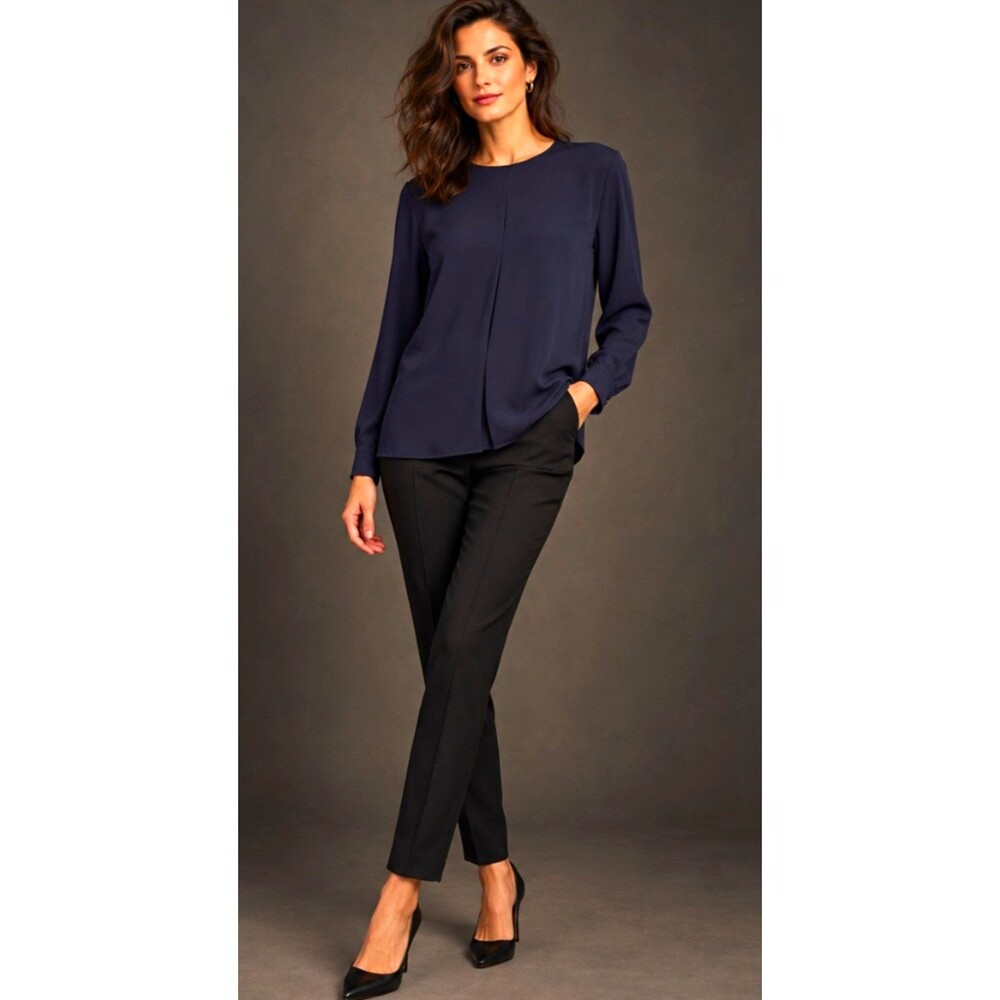 Vintage Giorgio Armani Le Collezioni 100% Silk Blouse Size 8 Made in Italy Navy